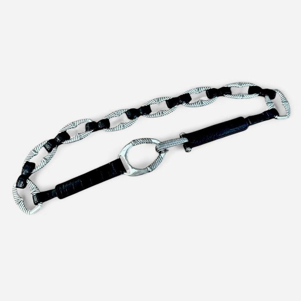 Brighton Black silver chain link belt statement low rise hips belt